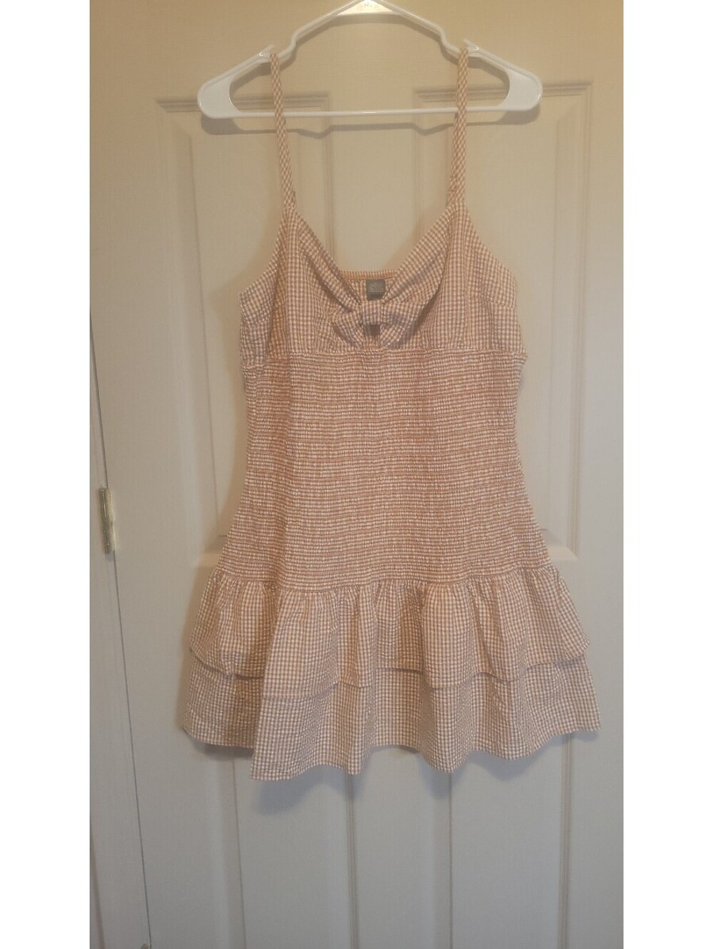 Wild Fable XXL Beige and White Gingham Smocked Ruffle Dress